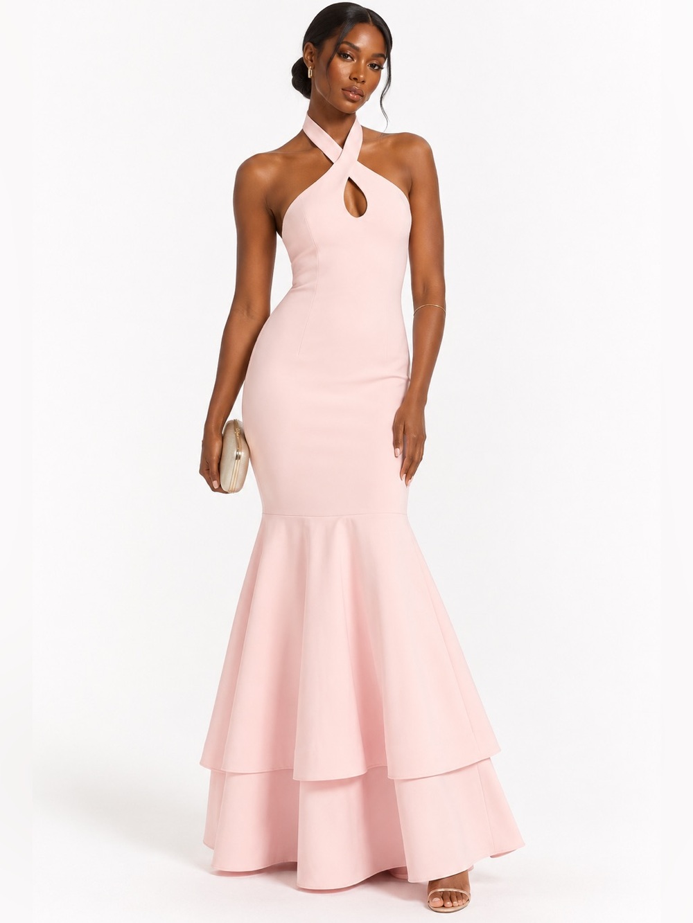 LIKELY Nia Halter Keyhole Mermaid Pink Evening Dress Size 10